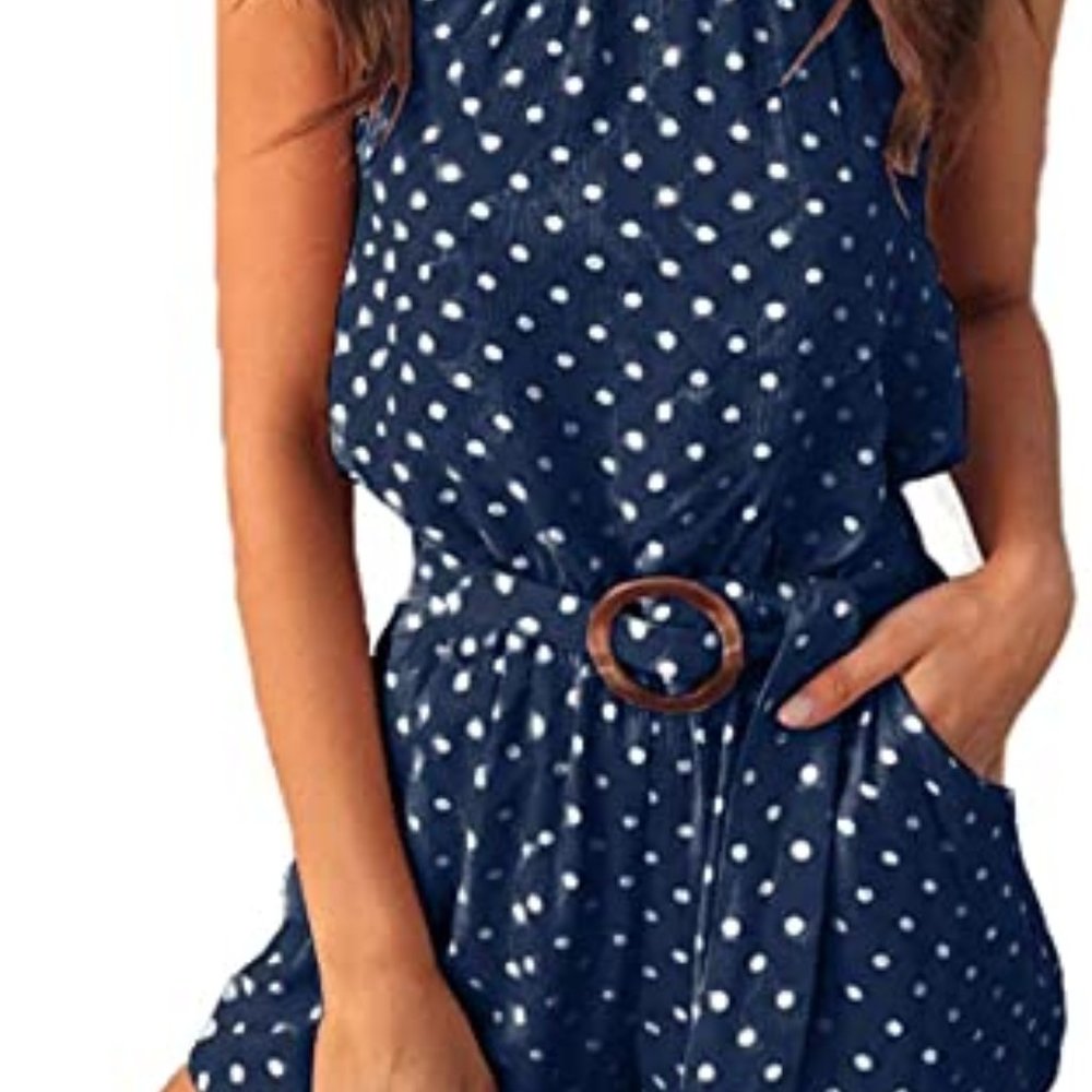 Navy Polk-a-Dot  Sleeveless Romper Jumpsuit